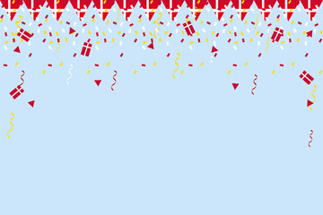 Denmark flag bunting coronation king with confetti  ribbon crown frame border background banner for decoration celebration parade ceremony party vector illustration - obrazy, fototapety, plakaty