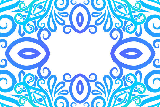 Luxurious frame vector design with aesthetic batik ethnic dayak flowers line art pattern