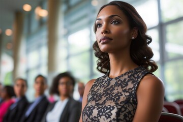 Fototapeta premium Confident Businesswoman Focused at a Professional Gathering