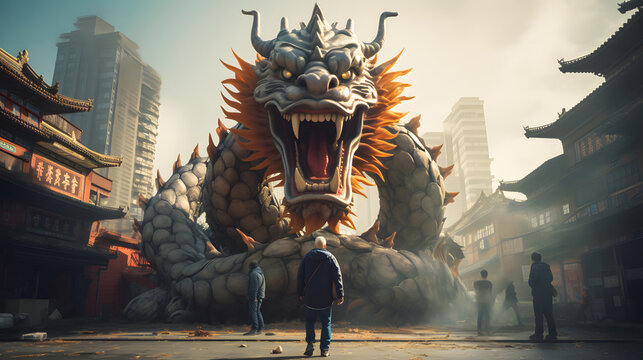 Dragon statue in the forbidden city, beijing. Chinese new year festival on blue sky background. chinese dragon zodiac