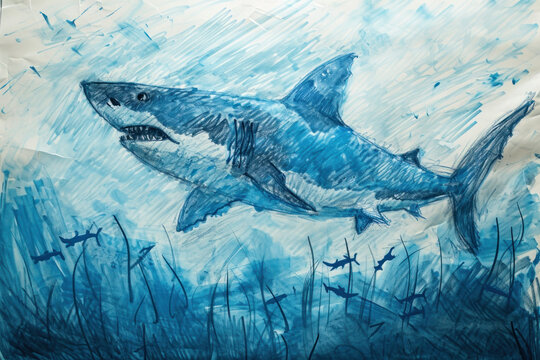 Childs drawing of a shark made with generative AI technology 