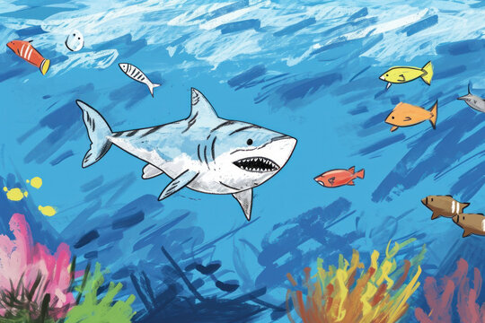 Childs drawing of a shark made with generative AI technology 