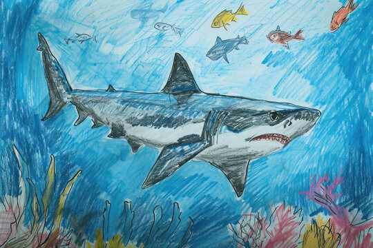 Childs drawing of a shark made with generative AI technology 