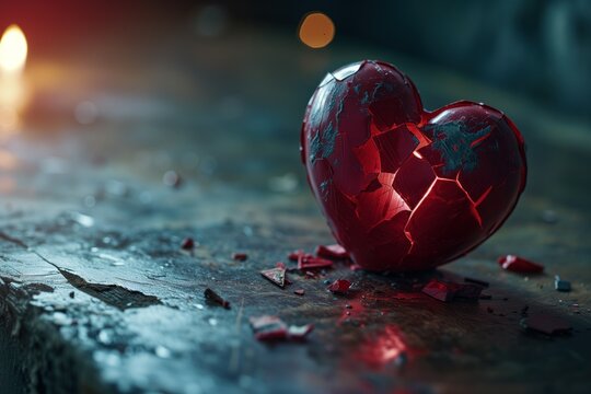 a broken heart on a dark cold background