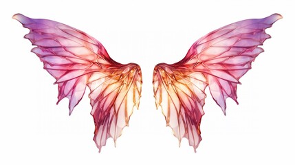 Obraz premium Beautiful magic colorful glowing angelic violet purple wings isolated on white background.