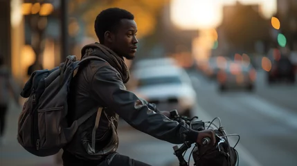  Modern black man cycling on a city bike © Sophie