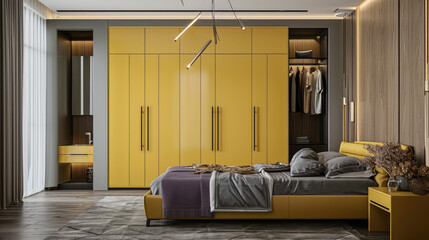 Elegant Minimalism Yellow Bedroom Wardrobes