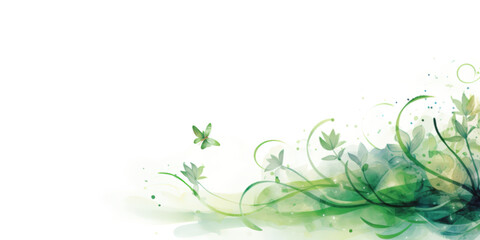 Fototapeta na wymiar Floral green springtime background with leaves and butterflies and copy space