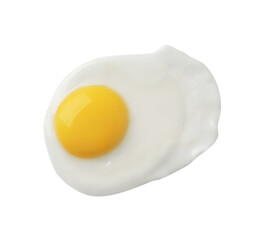 Tasty fried chicken egg isolated on white, top view