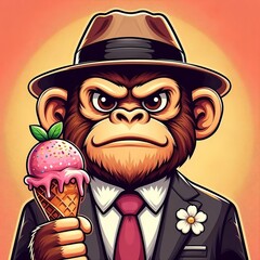 Mono elegante sosteniendo un helado - obrazy, fototapety, plakaty