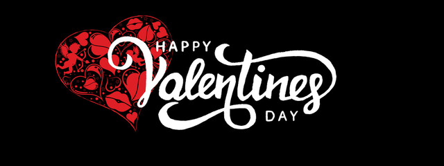 happy valentines day black background with white letters and red heart