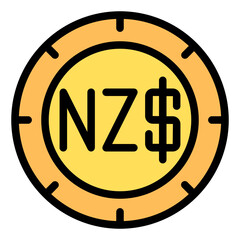 New Zealand Dollar Colored Outline Icon Design Vector