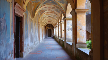 Burgundy and Pale Blue Painted Cloister