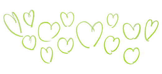 Fototapeta na wymiar Pencil drawing green heart isolated on transparent background.