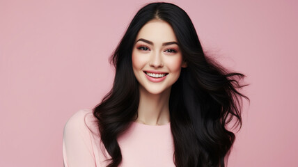 Naklejka premium Beautiful Asian woman with long black hair