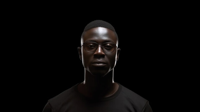 Black man photographed on a black background 