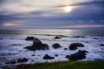 Sonoma County rocky coast at sunset 