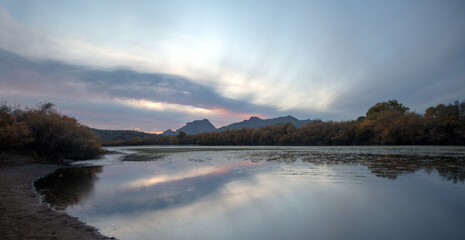 Late evening sunset sky over Salt River near Mesa Arizona United States