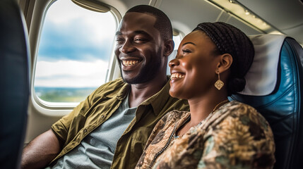 Black couple on an airplane 