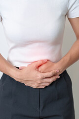 Woman having Stomach pain. Ovarian and Cervical cancer, Cervix disorder, Endometriosis,...