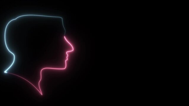Neon human head and silhouette icon isolated on black background. Motion graphic animation and victor illustration