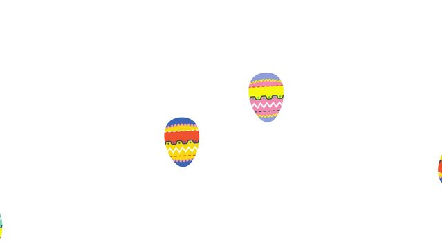 Happy easter animation with white background style fall and hanging on a rope banner Easter eggs hunt 4k
