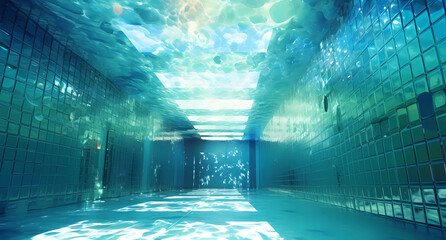 The underwater view of an indoor swimming pool - obrazy, fototapety, plakaty