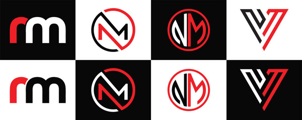 NM logo. N M design. White NM letter. NM, N M letter logo design. Initial letter NM  linked circle uppercase monogram logo. N M letter logo vector design. NM letter logo design in five style.