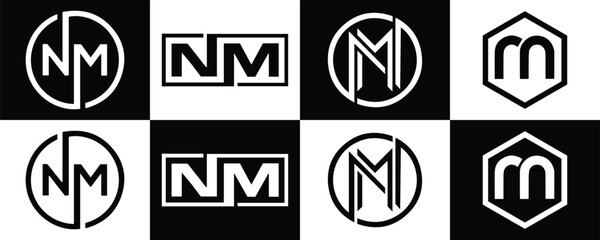 NM logo. N M design. White NM letter. NM, N M letter logo design. Initial letter NM  linked circle uppercase monogram logo. N M letter logo vector design. NM letter logo design in five style.