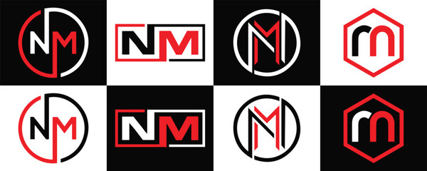 NM logo. N M design. White NM letter. NM, N M letter logo design. Initial letter NM  linked circle uppercase monogram logo. N M letter logo vector design. NM letter logo design in five style.