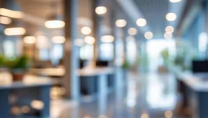Blurred empty open space office. Abstract light bokeh at office interior background for design.