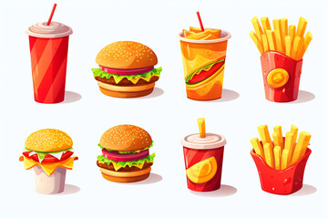 Fast food 3d cartoon vector icon set