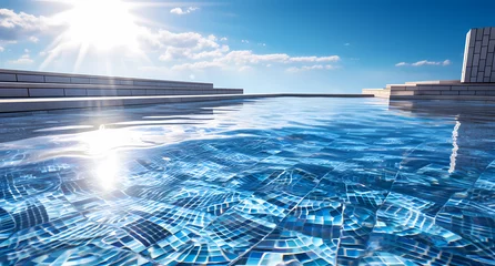 Fotobehang blue pool with sun lights © Asep