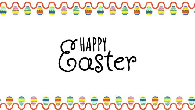 Happy easter animation with white background style fall and hanging on a rope banner Easter eggs hunt 4k
