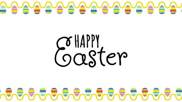 Happy easter animation with white background style fall and hanging on a rope banner Easter eggs hunt 4k