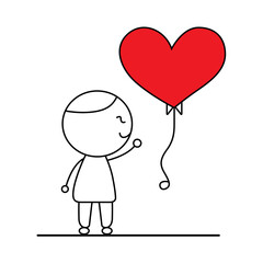 Cute child holding a heart balloon. Valentine's Day concept. Ready to apply to your design. Vector illustration.