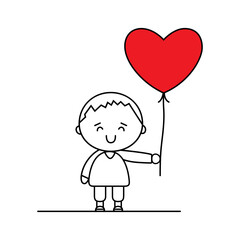 Cute child holding a heart balloon. Valentine's Day concept. Ready to apply to your design. Vector illustration.
