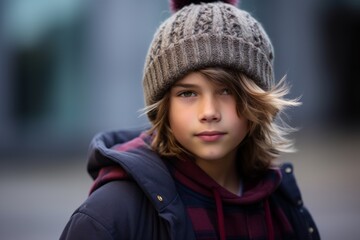 Portrait of a cute young boy in a hat and coat.