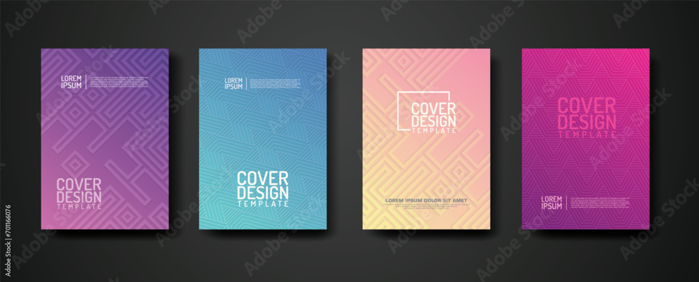 Poster set cover design template with geometric lines textured pattern background and dynamic gradation col