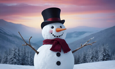 Obraz premium A snowman in a top hat
