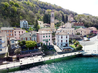 Fototapeta na wymiar Porto Ceresio, Varese, Lombardy, Italy . Townscape of Porto Ceresio 