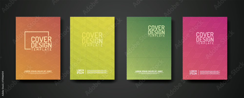 Poster set cover design template with geometric lines textured pattern background and dynamic gradation col