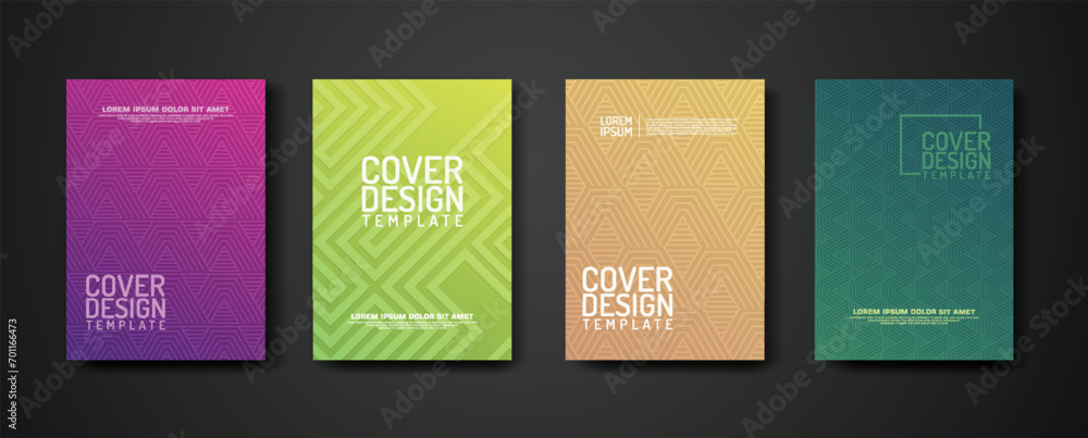 Poster set cover design template with geometric lines textured pattern background and dynamic gradation col
