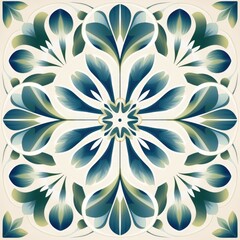 Fototapeta na wymiar ceramic tile in talavera style with green floral ornament.Rustic green tile watercolor seamless pattern.