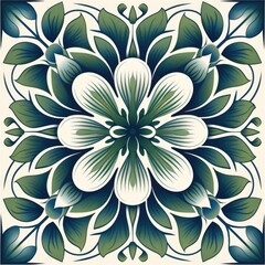 Fototapeta premium ceramic tile in talavera style with green floral ornament.Rustic green tile watercolor seamless pattern.