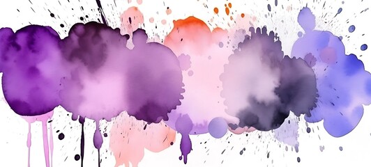 Stroke of multicolored spots. Watercolor impressions on a white background. Abstract watercolor drips and splatters in blue, purple, red, and orange hues. Artistic background with design replication 