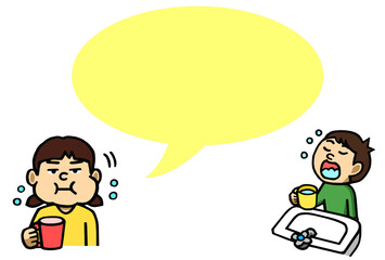 うがい　吹き出し　注意喚起　イラスト