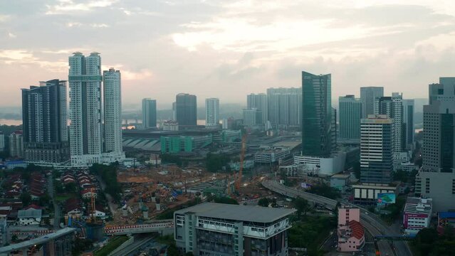 Johor Bahru city morning aerial view, Johor, Malaysia
