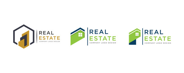 Premium Set of Black and Gold Real Estate Logo Image on White Background. Flat Vector Logo Design Template Element for Construction Architecture Building Logos.