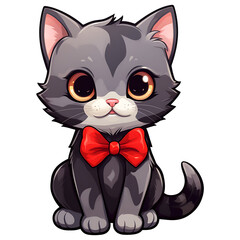 adorable kitten wearing bowtie clipart kids illustration for sticker design with transparent background